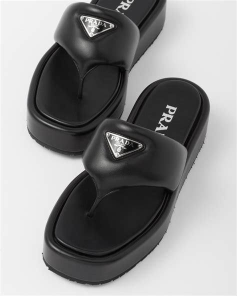 prada soft padded nappa leather wedge sandals|Prada Soft Padded Nappa Leather Thong Wedge Sandals.